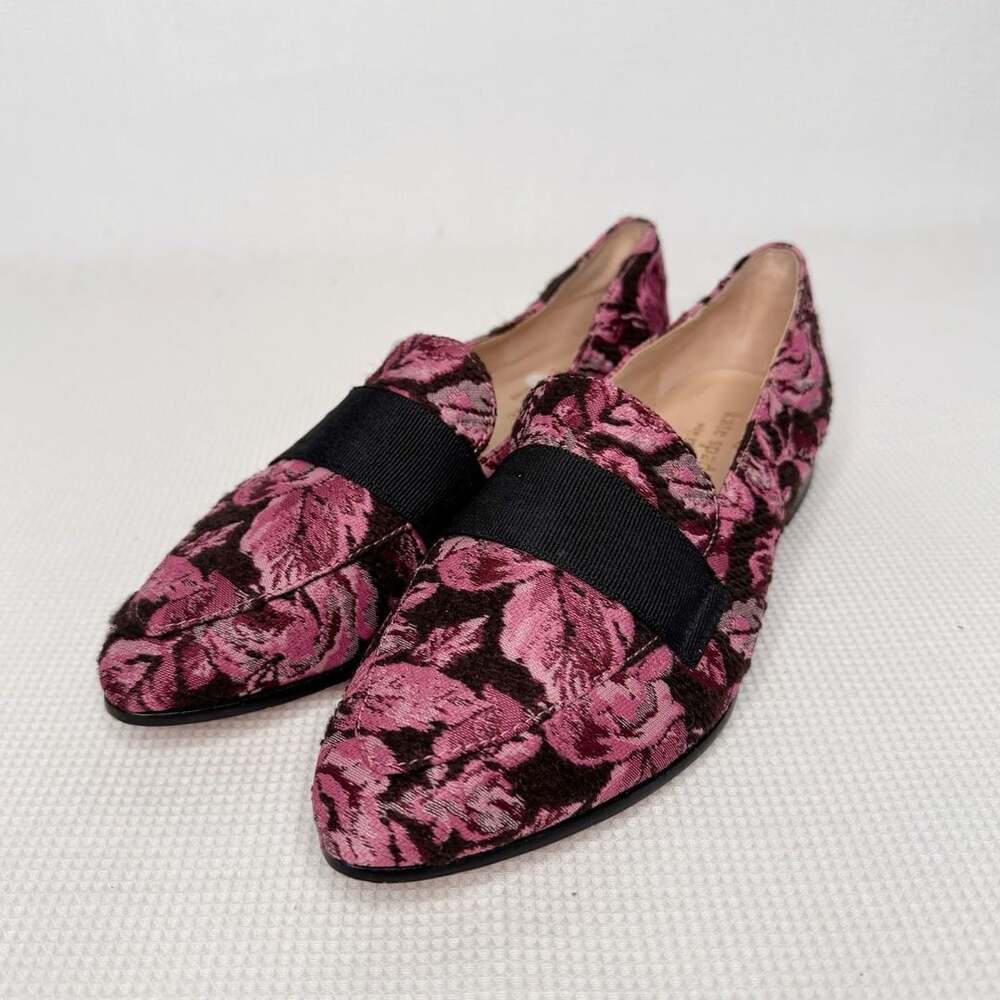 Kate Spade Floral Brocade Loafers Pink Black Pointed Flats SZ 6